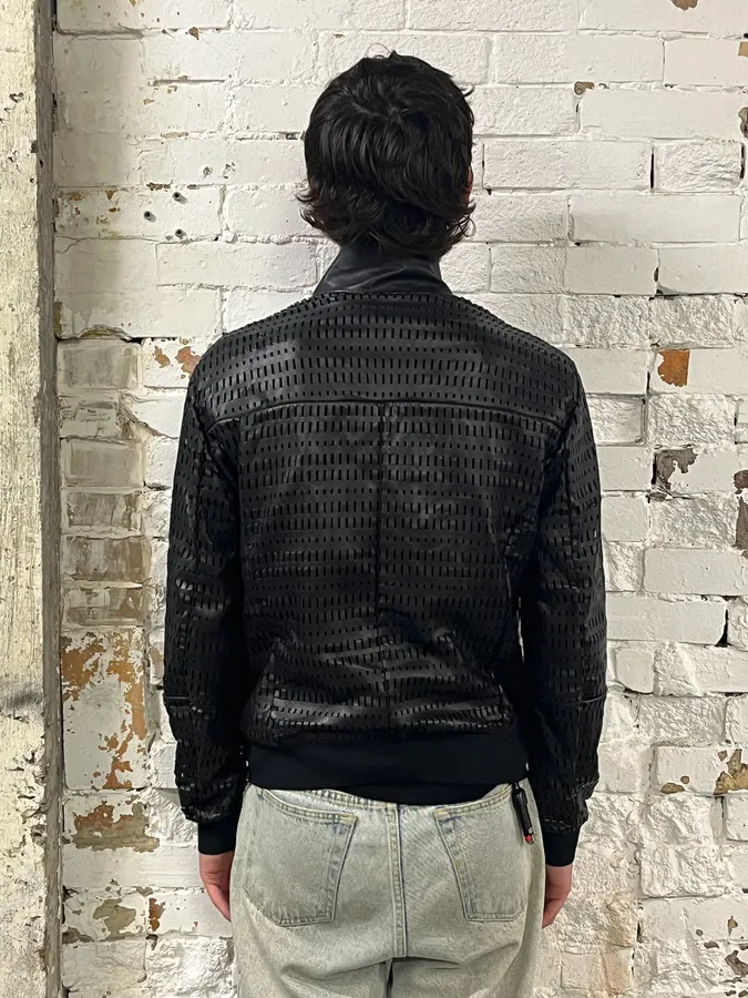 AW2013 Emporio Armani Perforated Black Leather Bomber Jacket - Image 3