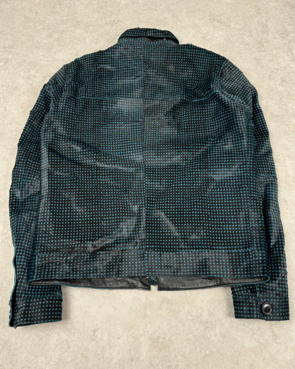 AW2013 Emporio Armani Pony Hair Blue & Black Leather Jacket - Image 7