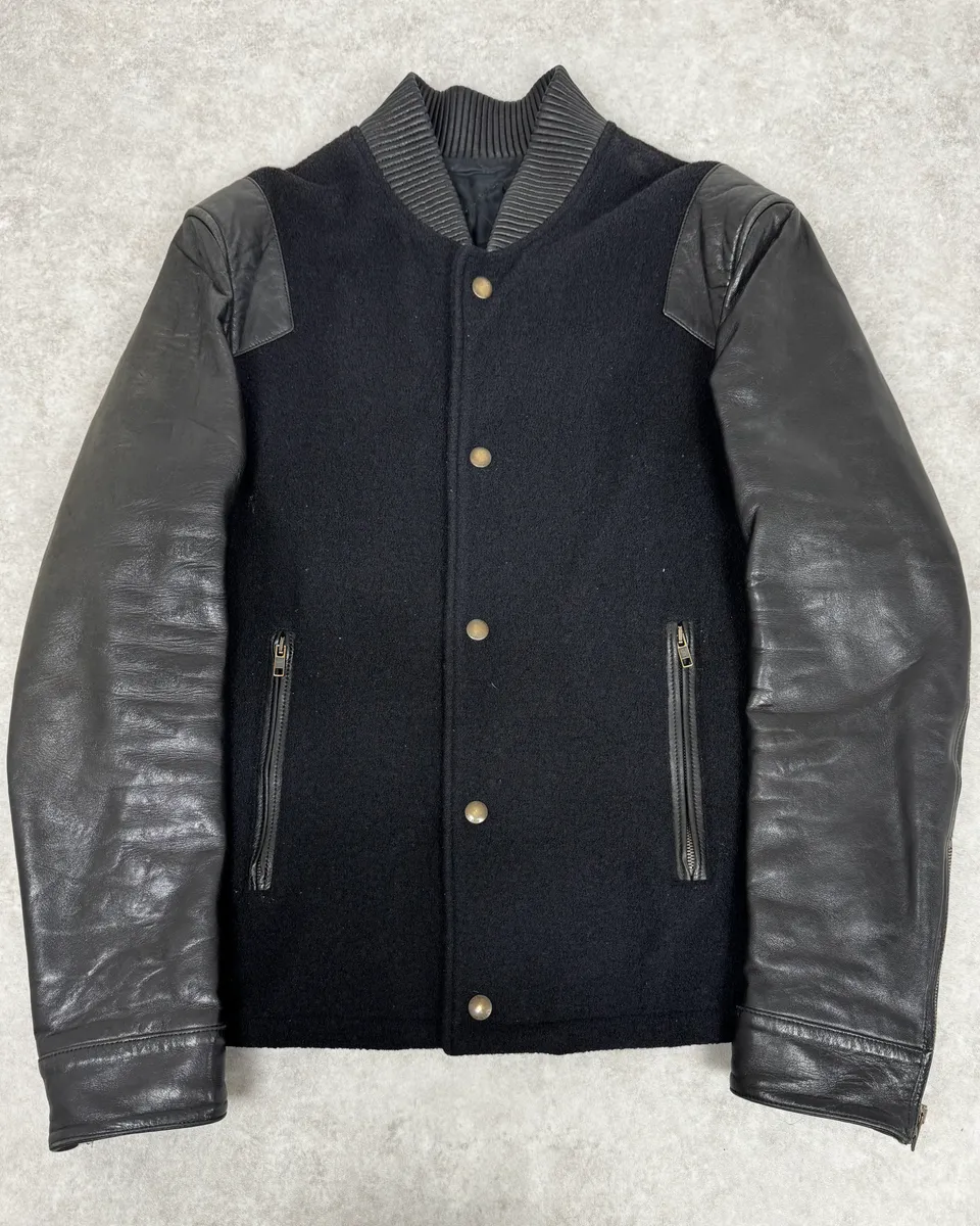 AW2013 Givenchy Black Leather Sleeves Bomber Teddy Jacket by Riccardo Tisci