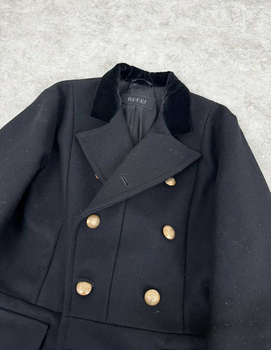 AW2013 Gucci Black Buttoned Classy Wool Officer Coat - Image 6