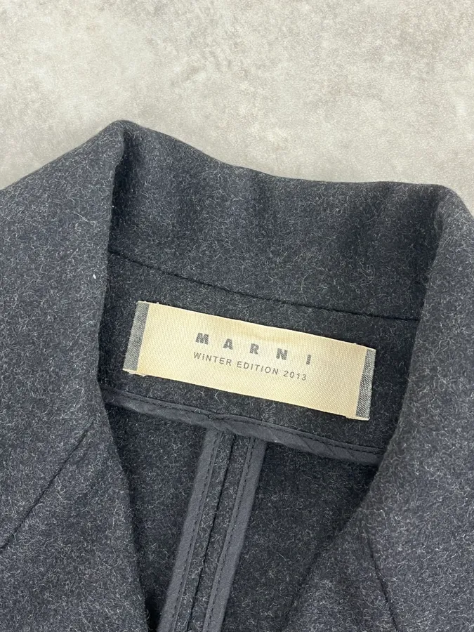 AW2013 Marni Dark Grey Wool Classy Long Coat - Image 9