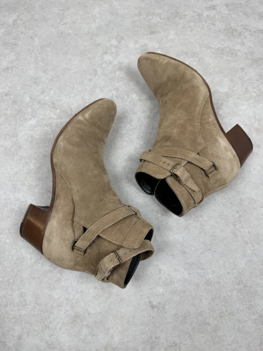 AW2013 Saint Laurent Beige Suede Leather Ankle Boots - Image 5