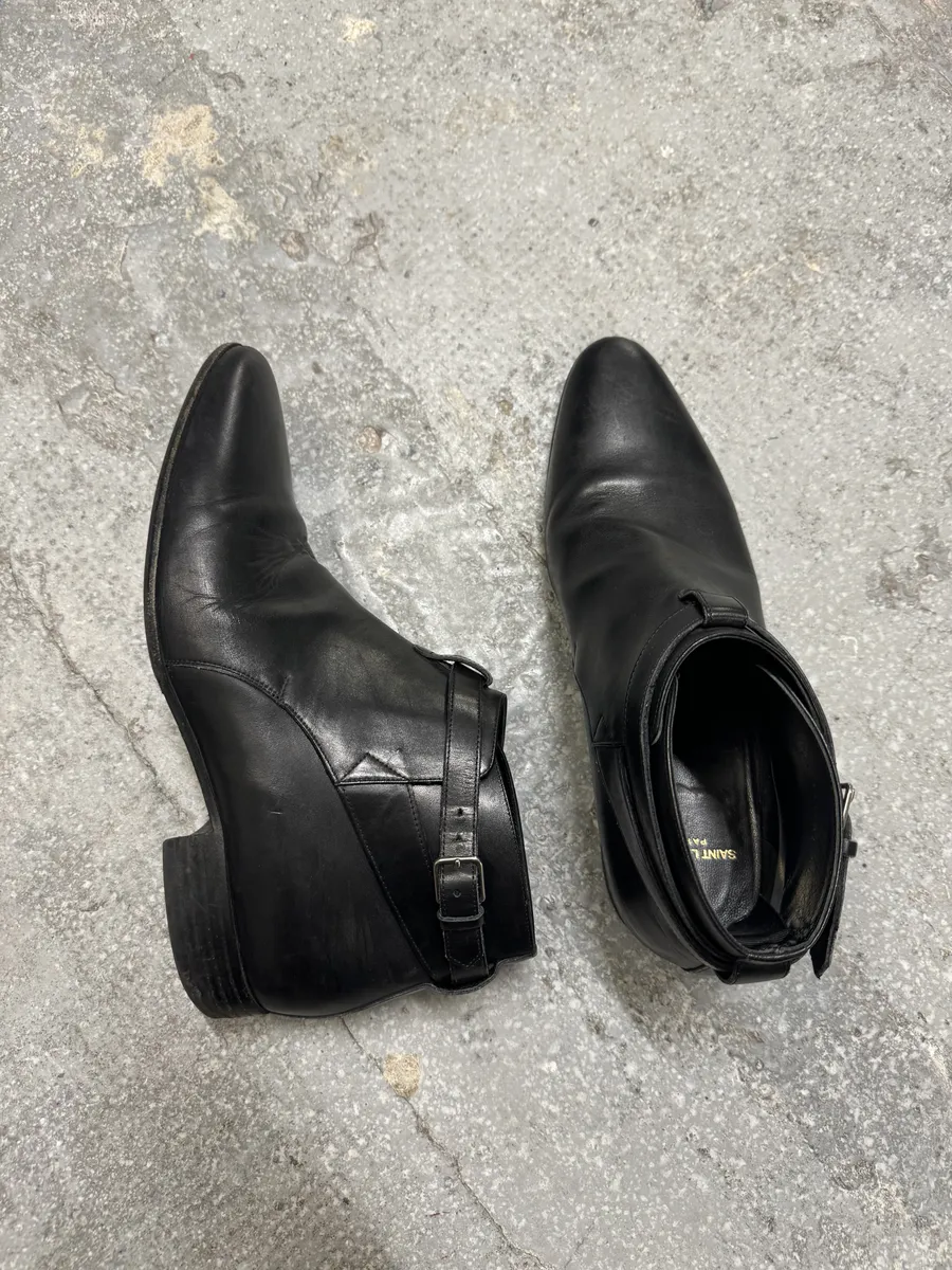 AW2013 Saint Laurent Black Mid Leather Biker Boots - Image 3