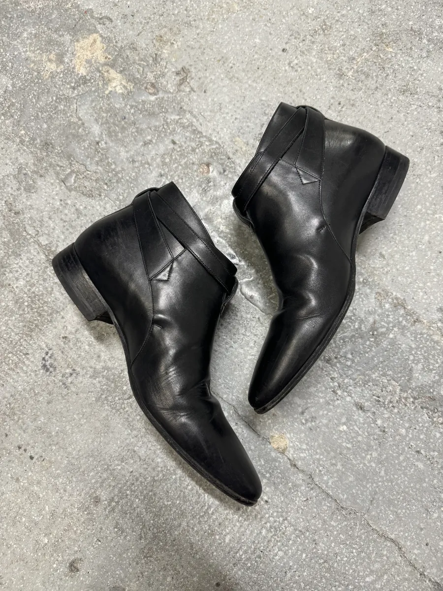AW2013 Saint Laurent Black Mid Leather Biker Boots - Image 4