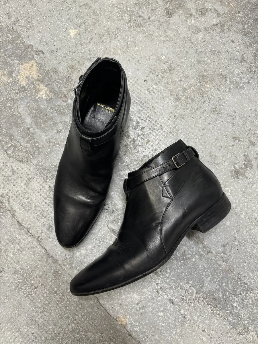 AW2013 Saint Laurent Black Mid Leather Biker Boots - Image 5