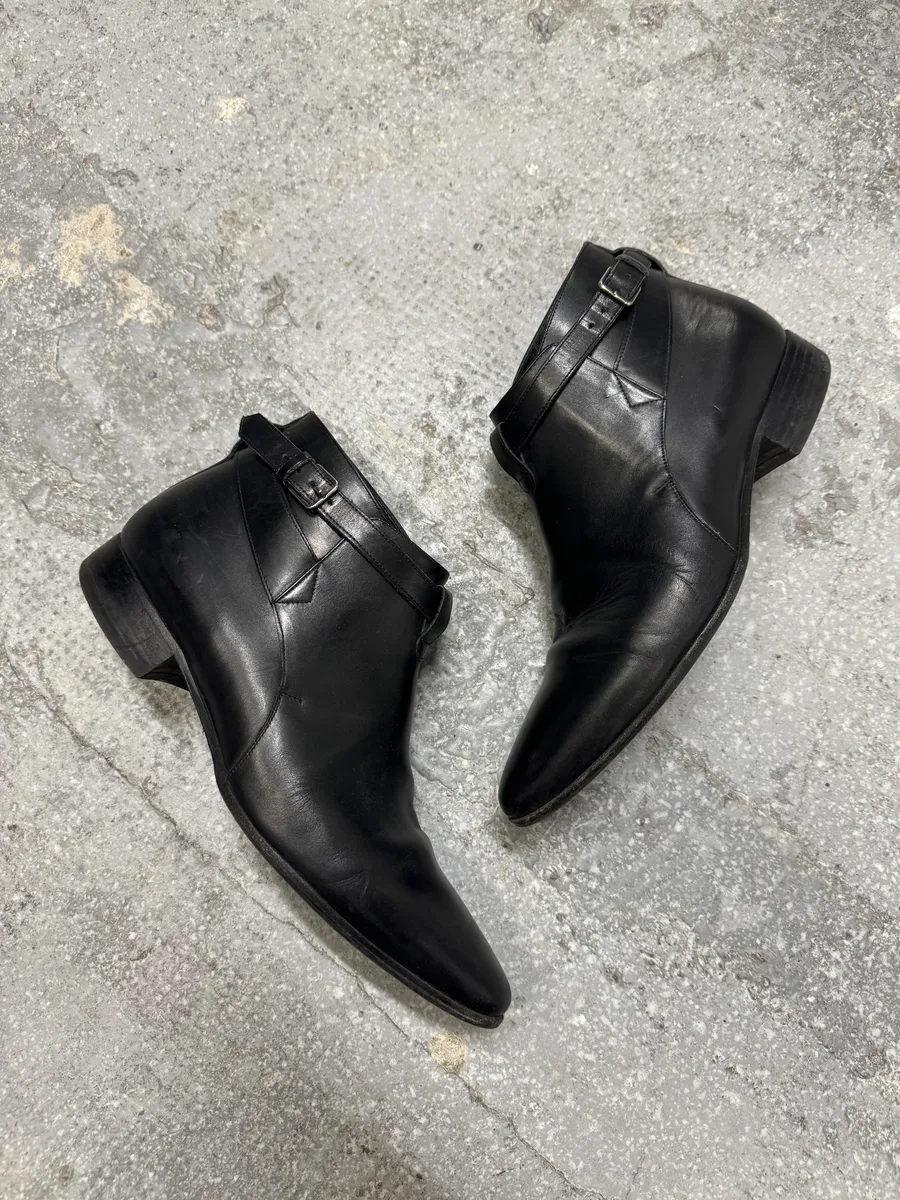 AW2013 Saint Laurent Black Mid Leather Biker Boots - Image 6