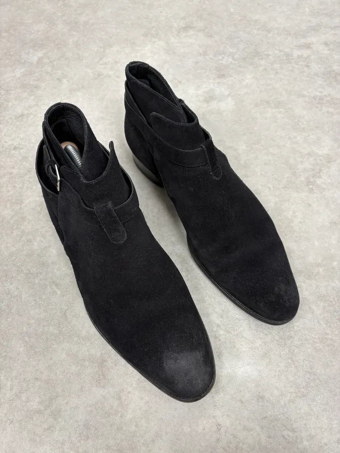 AW2013 Saint Laurent Black Mid Suede Leather Boots - Image 4