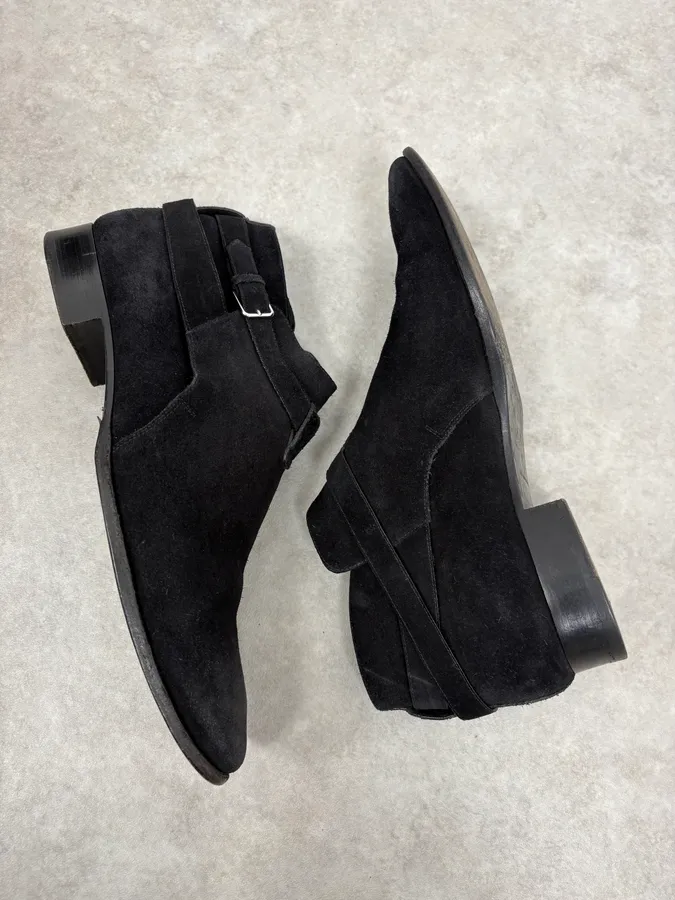 AW2013 Saint Laurent Black Mid Suede Leather Boots - Image 6
