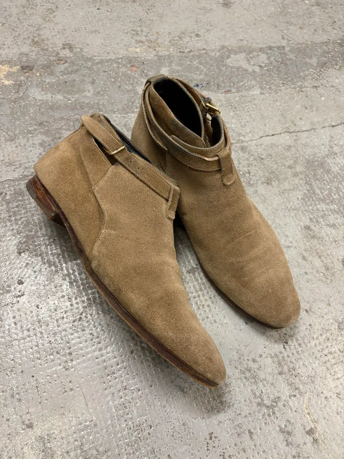 AW2013 Saint Laurent Jodhpur Beige Suede Leather Boots - Image 5