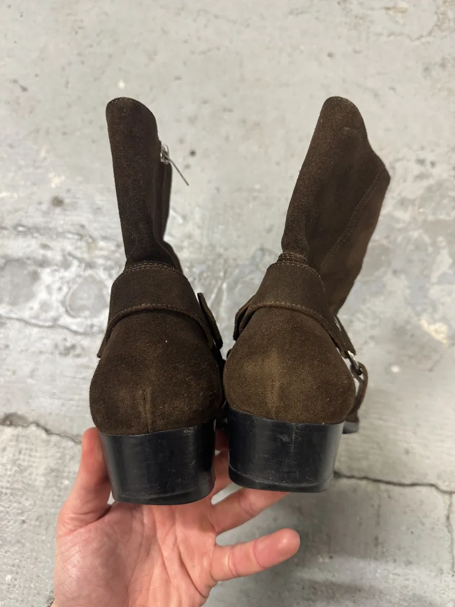 AW2013 Saint Laurent Wyatt Biker Brown Suede Leather Boots - Image 5