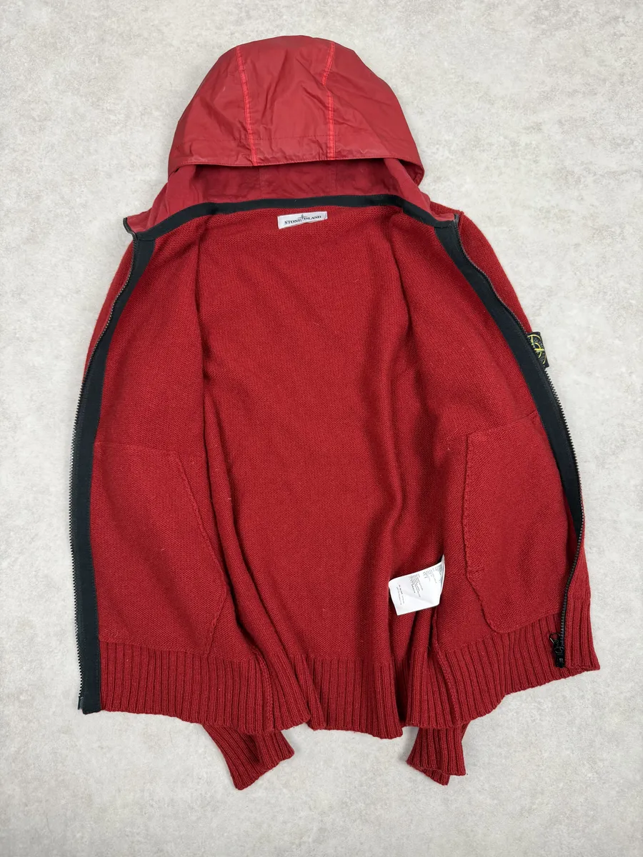 AW2013 Stone Island Red Wool Tactical Hooded Zip-up Jacket - Image 7