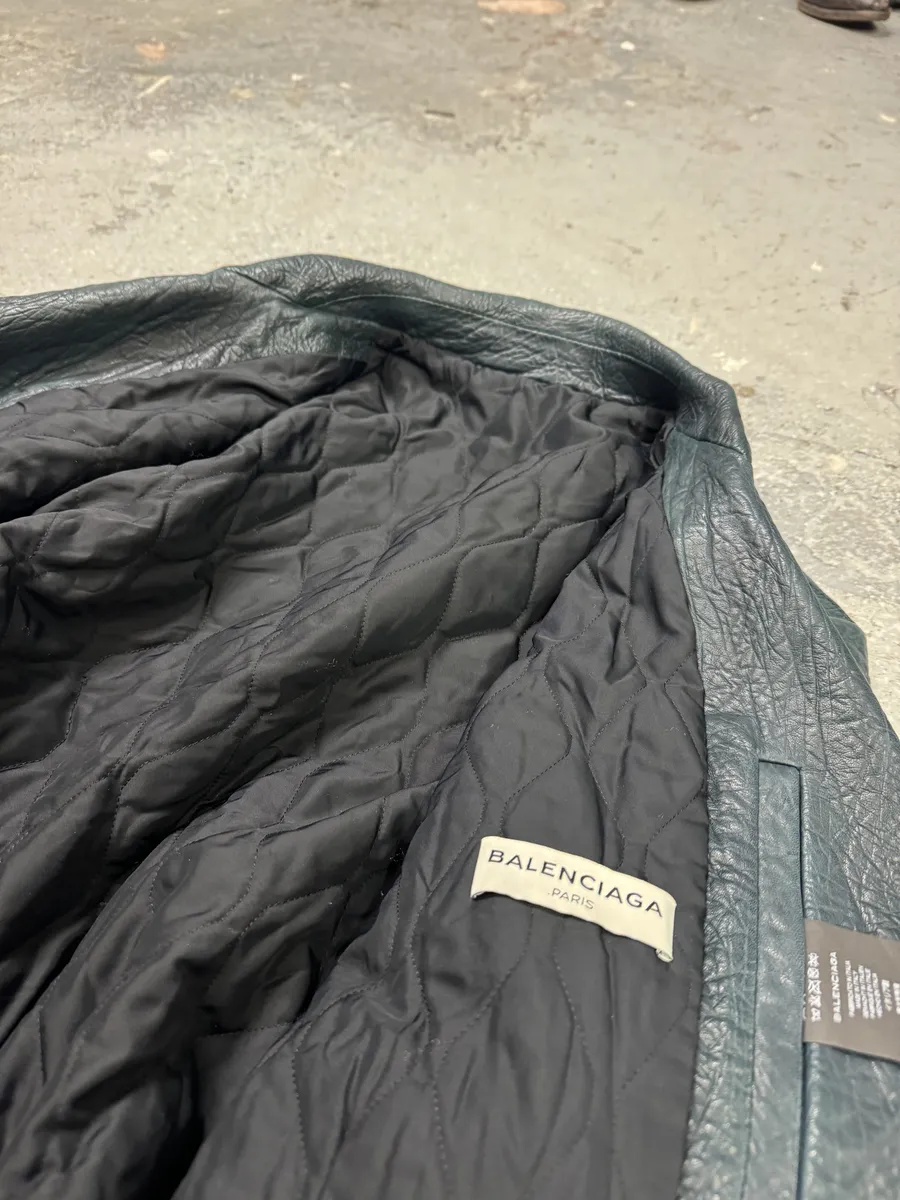 AW2014 Balenciaga Blue Biker Raw Lamb Leather Jacket - Image 12