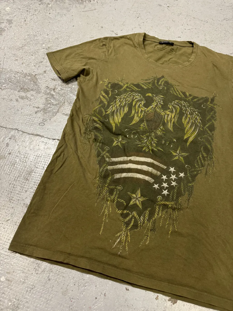 AW2014 Balmain Olive Green Eagle Dynastic T-Shirt - Image 9