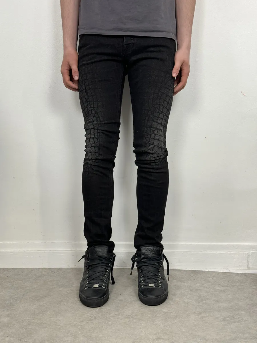 AW2014 Cavalli Black Crocodile Print Slim Pants - Image 3