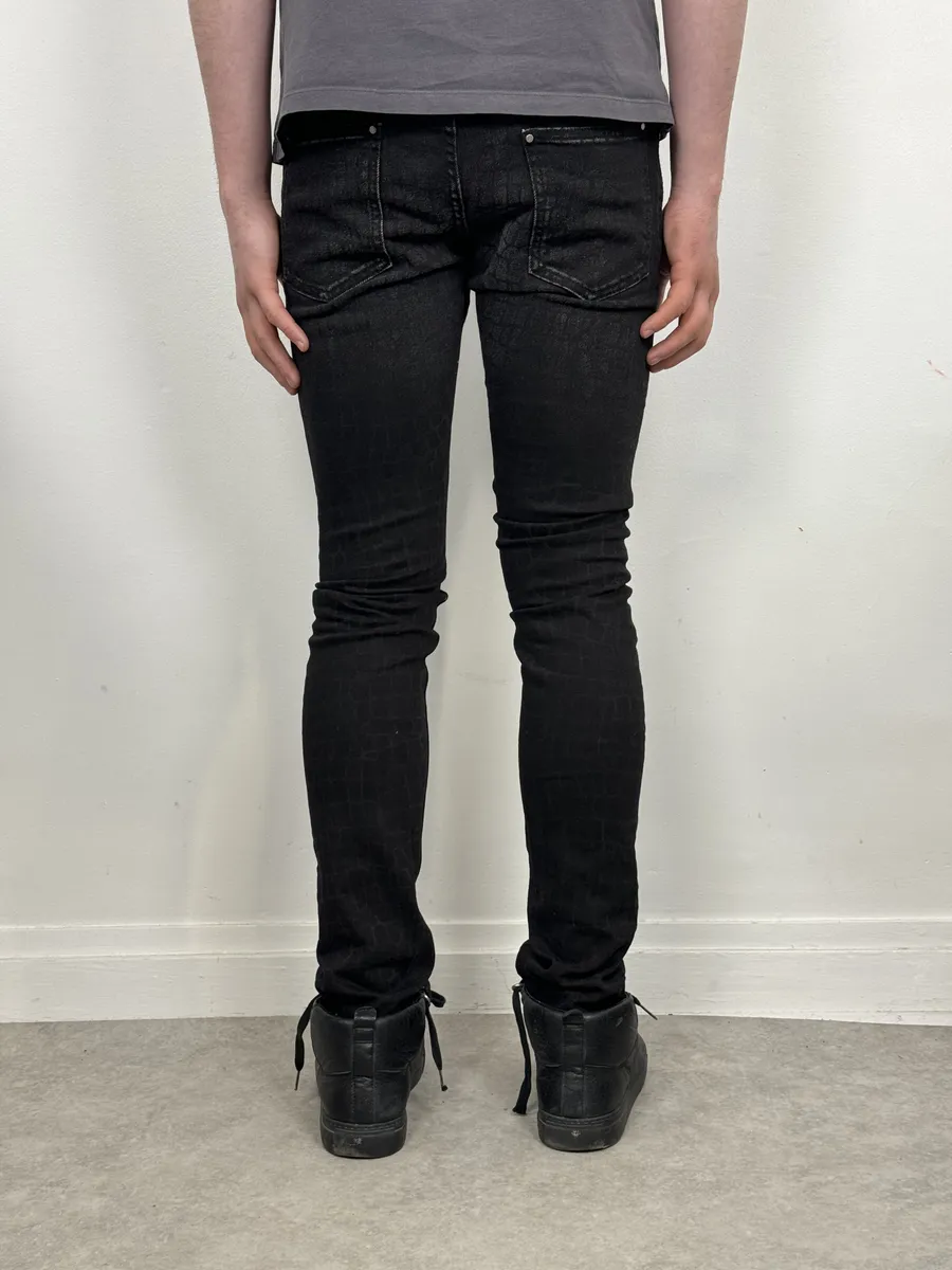 AW2014 Cavalli Black Crocodile Print Slim Pants - Image 4