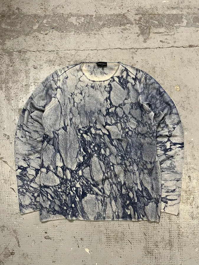 AW2014 Emporio Armani Blue Marble Avant-Garde Abstract Sweater