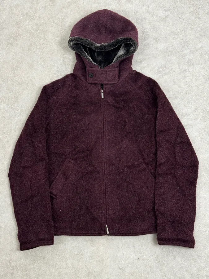 AW2014 Emporio Armani Burgundy Eco Fur Hooded Jacket
