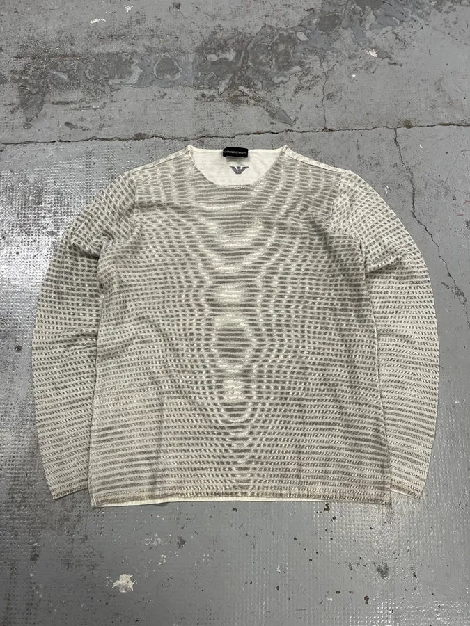 AW2014 Emporio Armani Grey Abstract Wave Sweater - Image 3