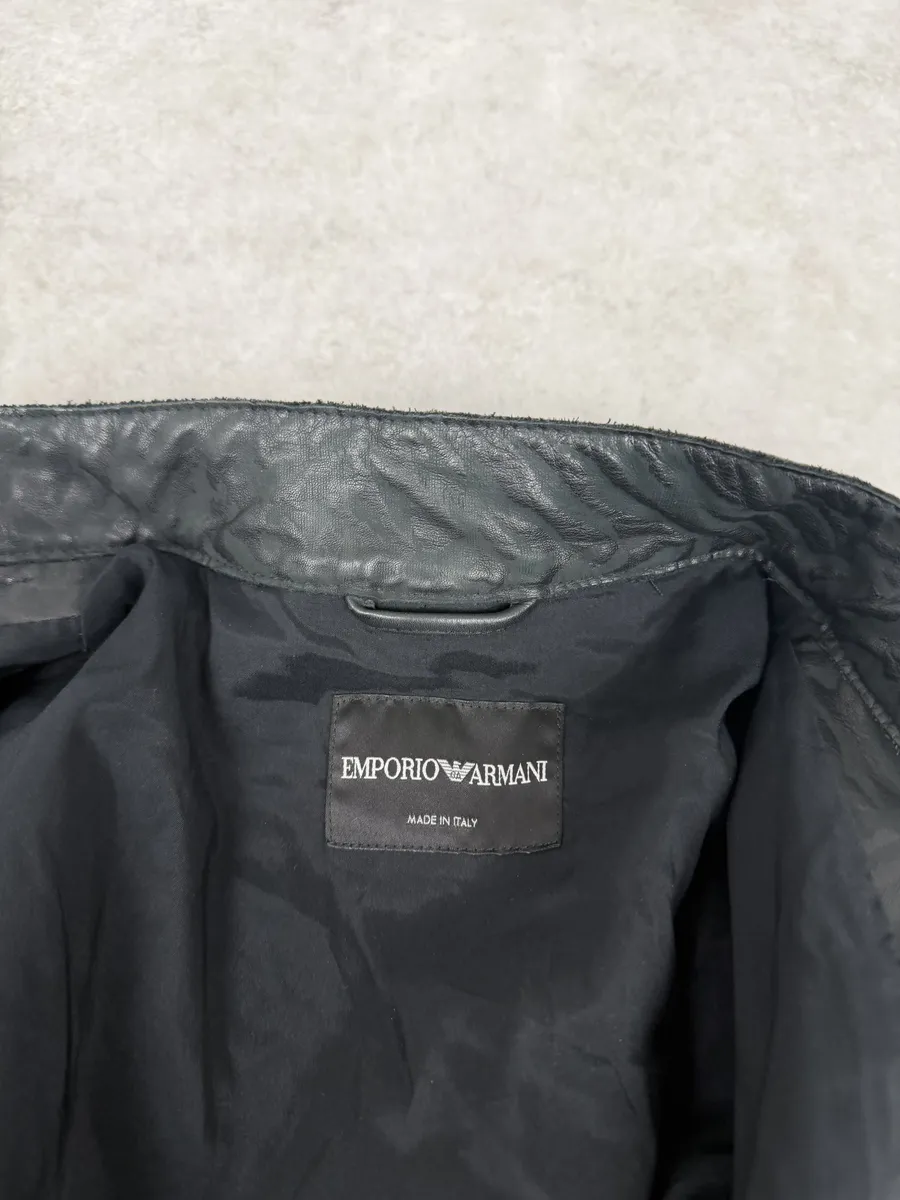 AW2014 Emporio Armani Relief Zebra Asymmetrical Biker Black Leather Jacket - Image 14