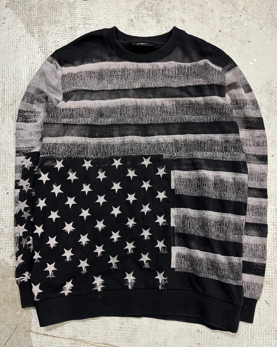 AW2014 Givenchy Black Grey Striped USA Flag Star Sweater - Image 4