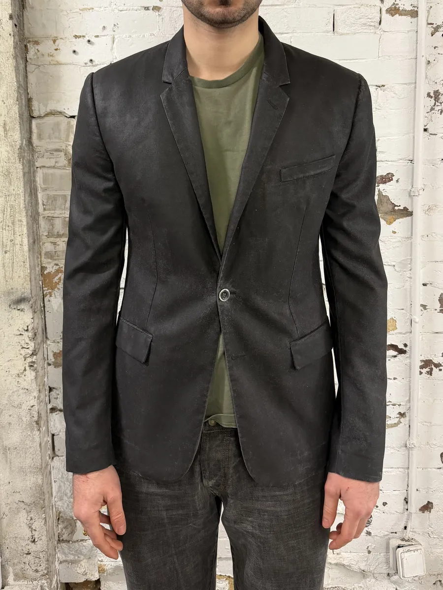 AW2014 Maison Margiela Black Waxed Wool Obscure Blazer Jacket - Image 3