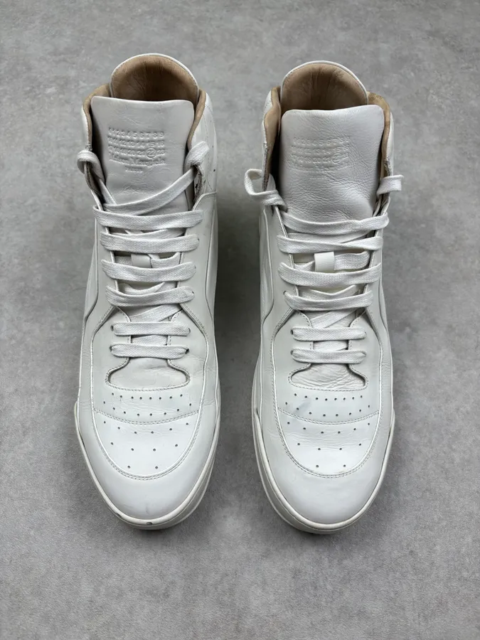 AW2014 Maison Margiela Cream Leather High Sneakers - Image 3