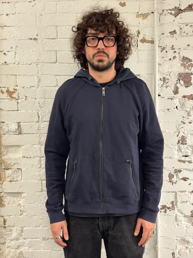AW2014 Prada Navy Minimalist Hybrid Nylon Zip-up Hoodie - Image 2