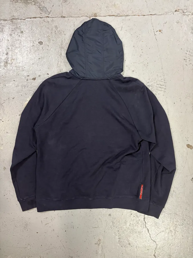 AW2014 Prada Navy Minimalist Hybrid Nylon Zip-up Hoodie - Image 5
