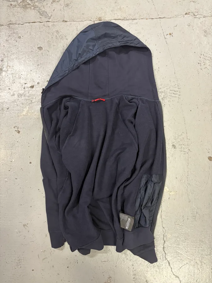 AW2014 Prada Navy Minimalist Hybrid Nylon Zip-up Hoodie - Image 7