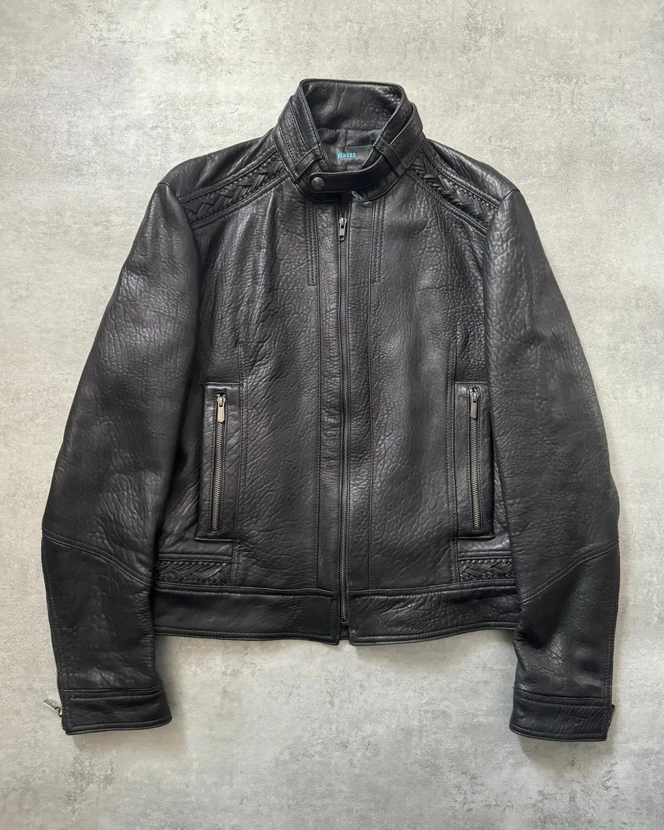 AW2014 Versace Persian Raw Dark Leather Jacket