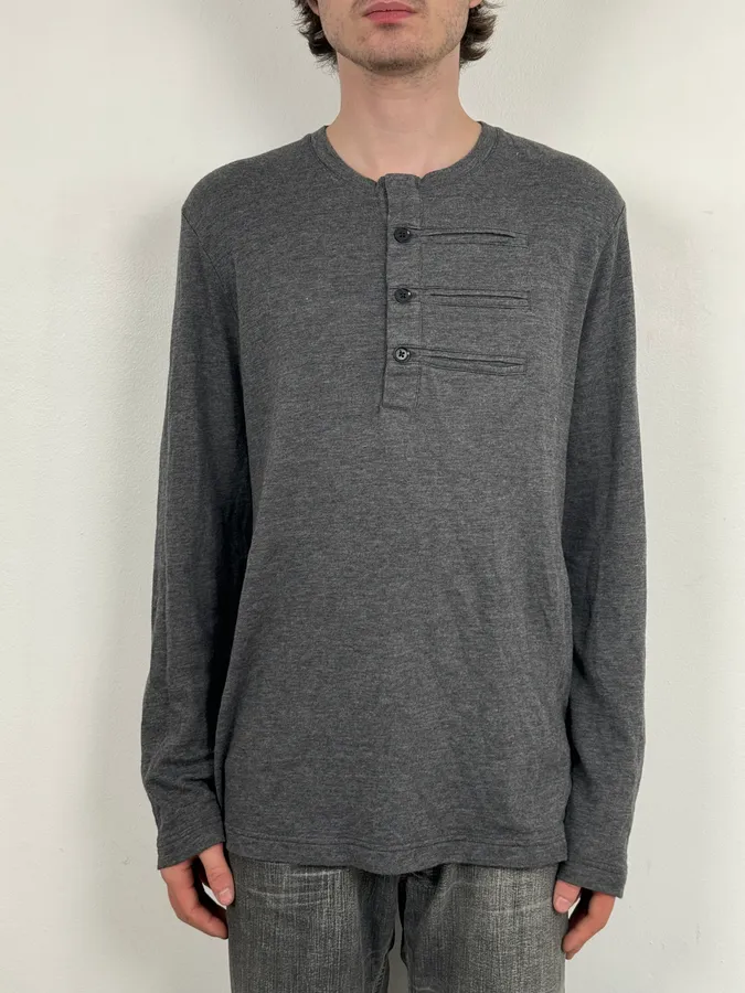 AW2014 Yohji Yamamoto Grey Henley Longsleeve - Image 2
