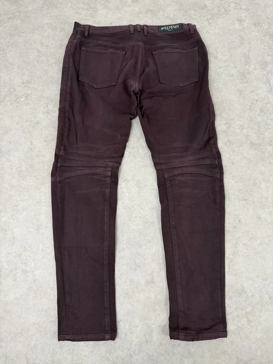 AW2015 Balmain Purple Biker Slim Denim Jeans - Image 7