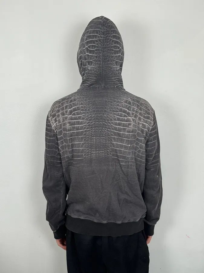 AW2015 Cavalli Grey Obscure Crocodile Effect Zip-up Hoodie - Image 3