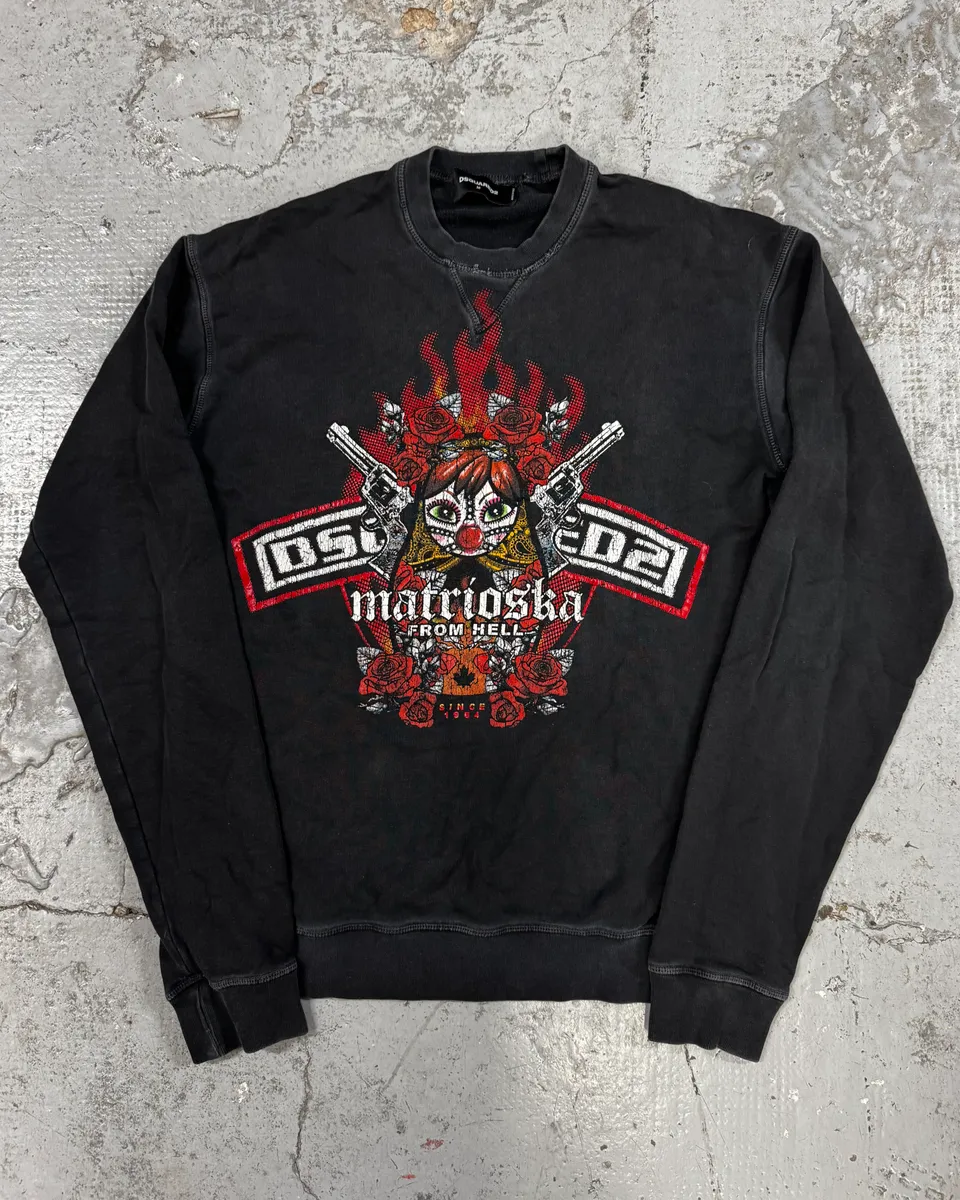 AW2015 Dsquared2 Black Gun Moto Crewneck Sweater