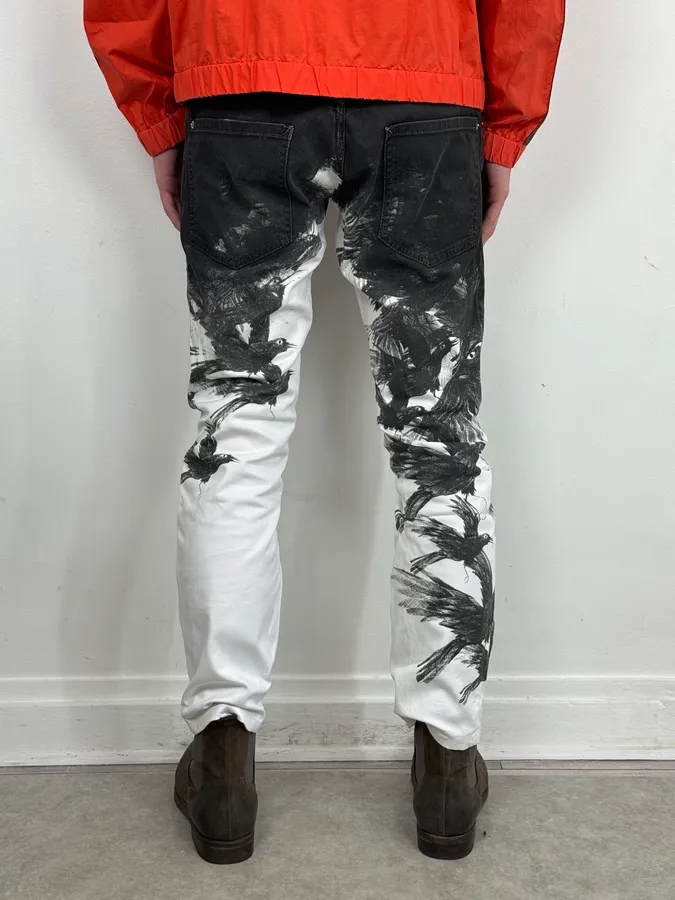 AW2015 Dsquared2 Black White Denim Floral Print Straight Jeans - Image 4
