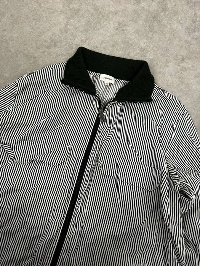 AW2015 Jil Sander Black & White Striped Light Zip-Up Jacket - Image 5