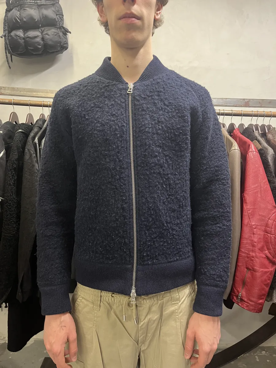 AW2015 Our Legacy Wool Shaggy Navy Zip-Up Sweater - Image 3