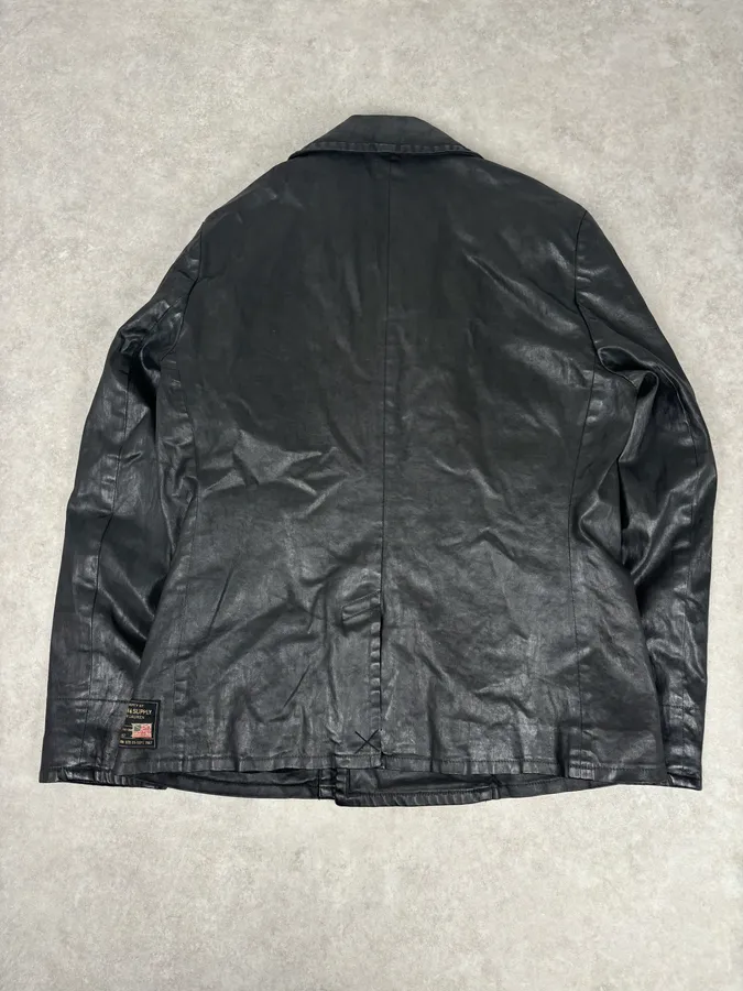 AW2015 Ralph Lauren Black Officer Waxed Double-Breasted Coat - Image 5
