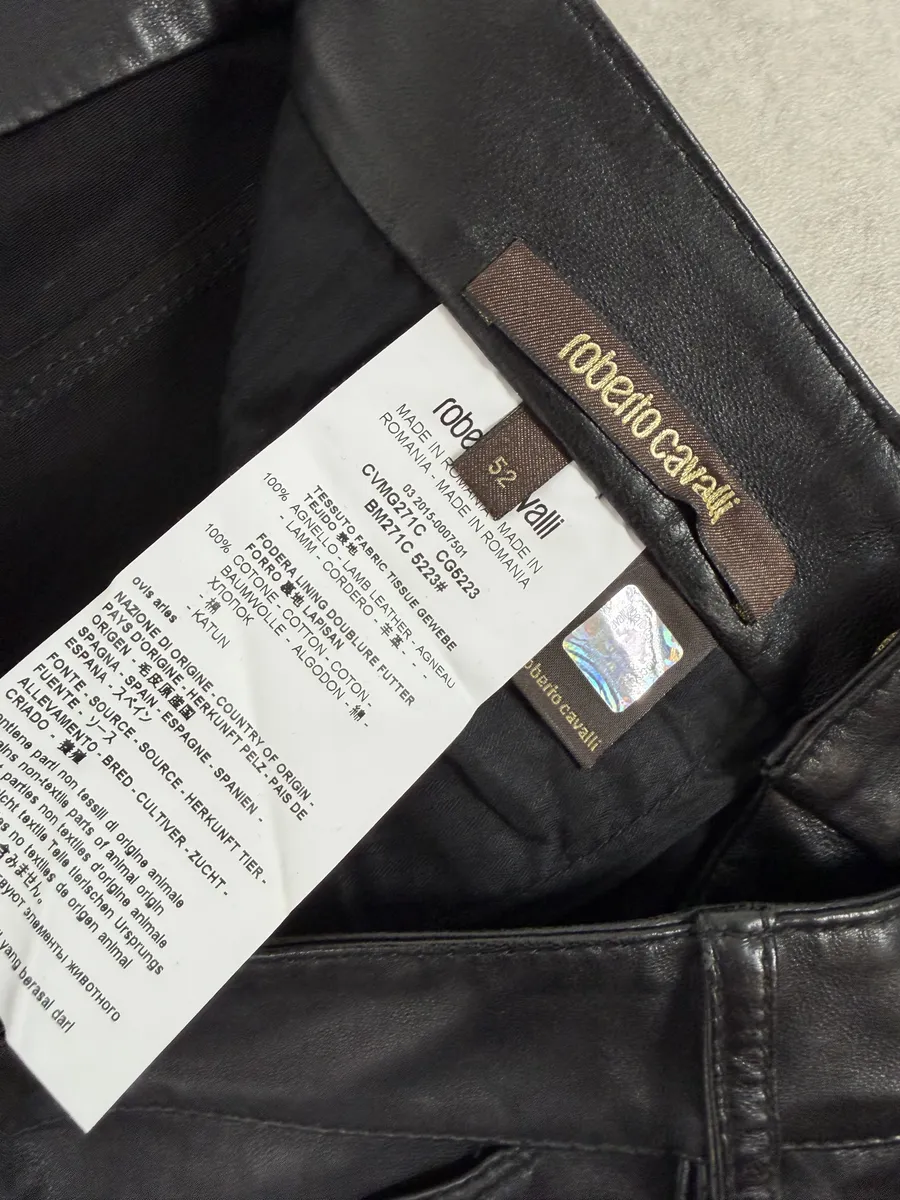 AW2015 Roberto Cavalli Premium Black Biker Leather Pants - Image 10