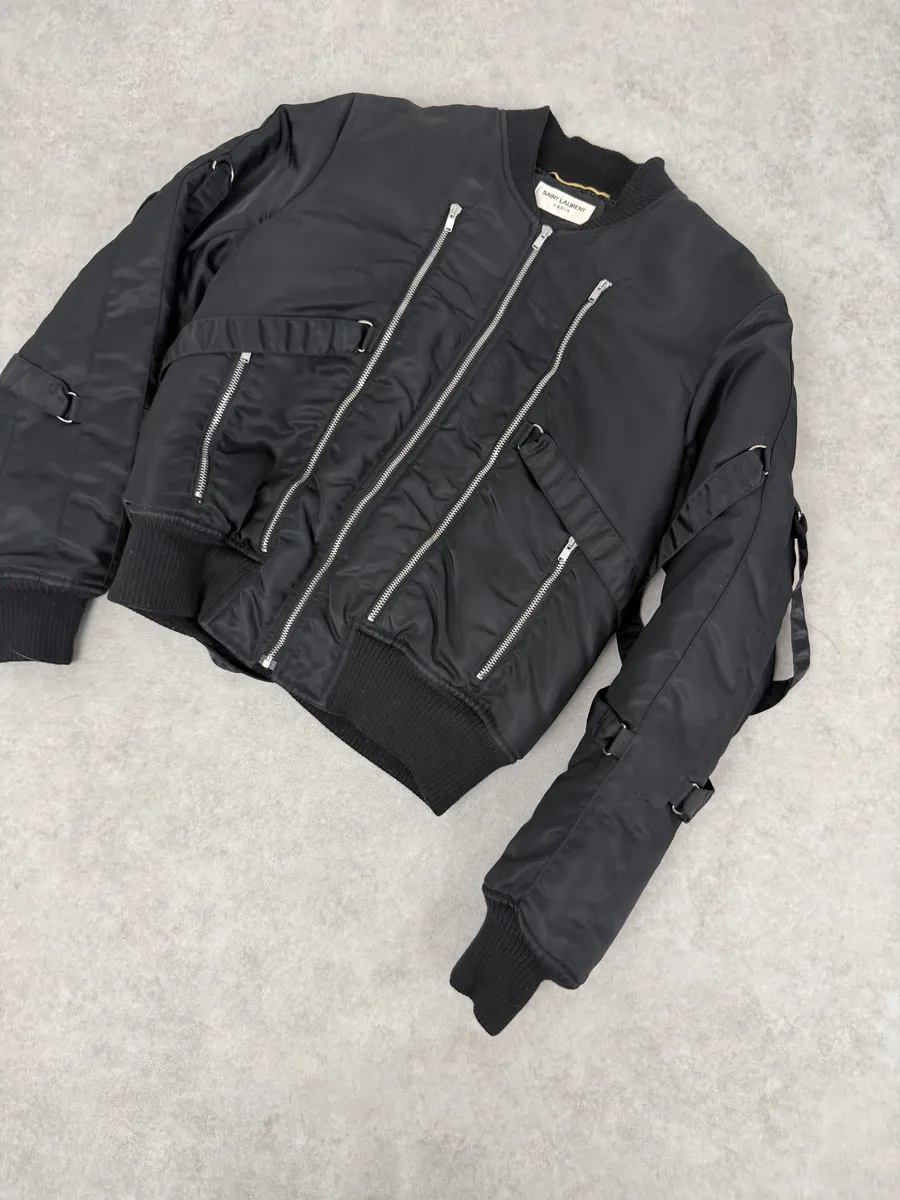AW2015 Saint Laurent Black Bondage Multi Zip Bomber Jacket by Hedi Slimane - Image 2