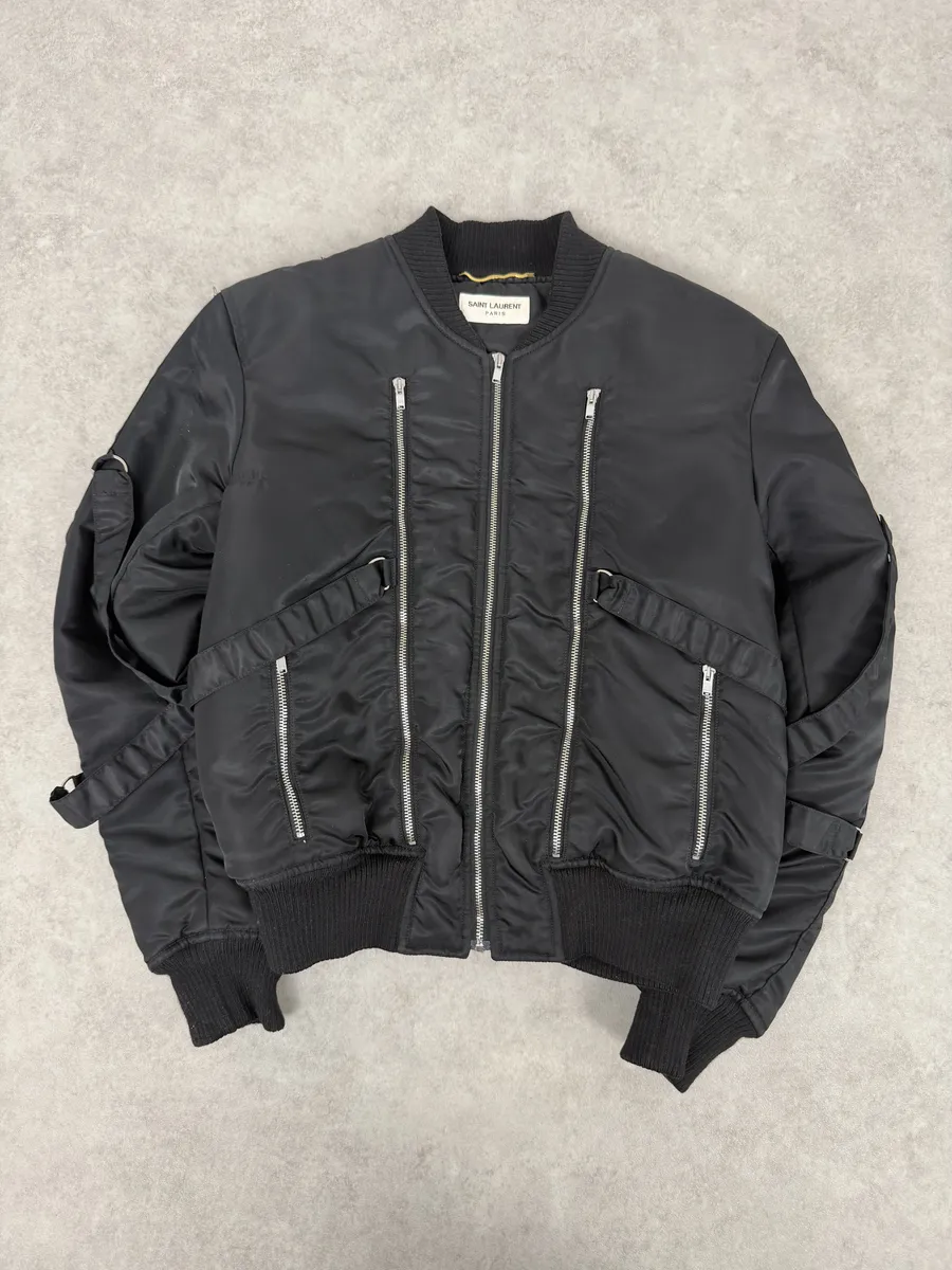 AW2015 Saint Laurent Black Bondage Multi Zip Bomber Jacket by Hedi Slimane - Image 6