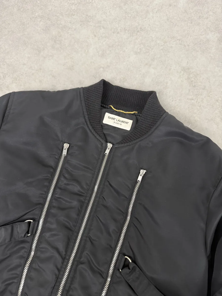 AW2015 Saint Laurent Black Bondage Multi Zip Bomber Jacket by Hedi Slimane - Image 8