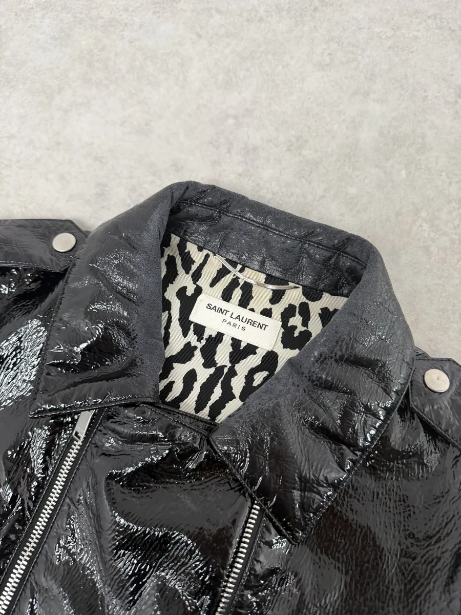 AW2015 Saint Laurent Black Patent Leather Multi Zip Jacket by Hedi Slimane - Image 16