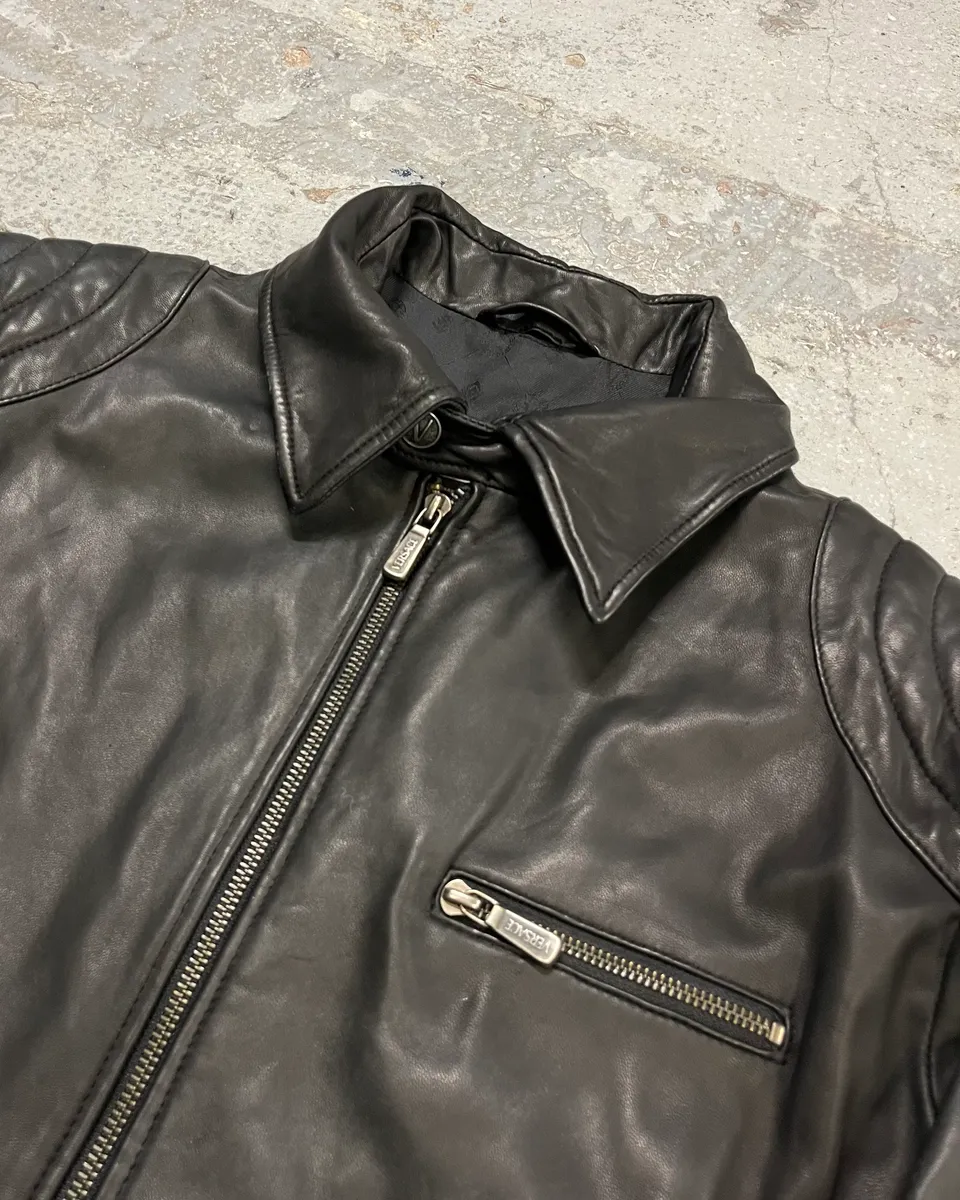 AW2015 Versace Moto Black Padded Leather Jacket - Image 5