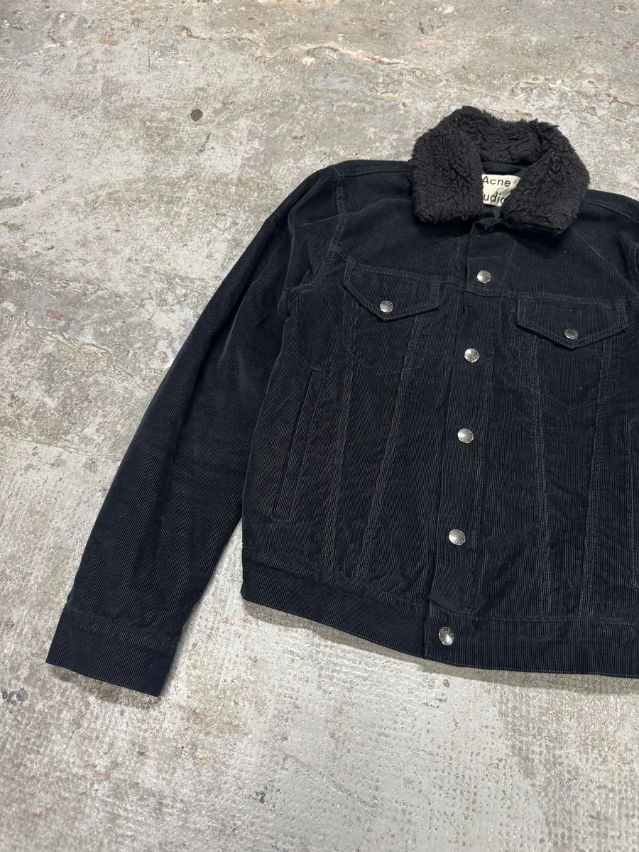 AW2016 Acne Studios Black Cord Padded Jacket With Sheepskin Collar - Image 5