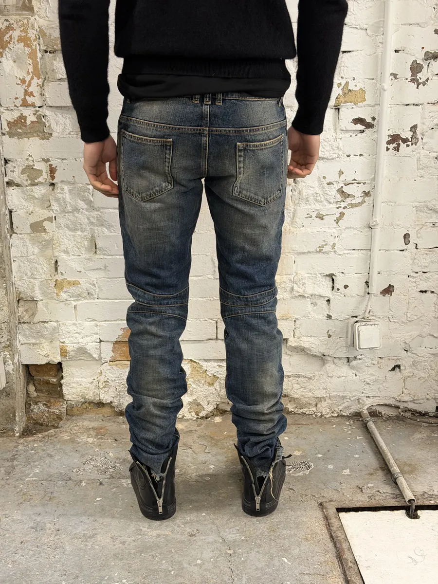 AW2016 Balmain Biker Blue Faded Denim Slim Jeans - Image 3