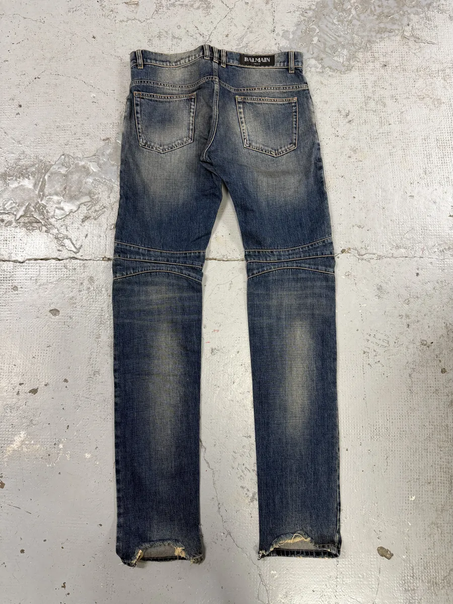 AW2016 Balmain Biker Blue Faded Denim Slim Jeans - Image 5