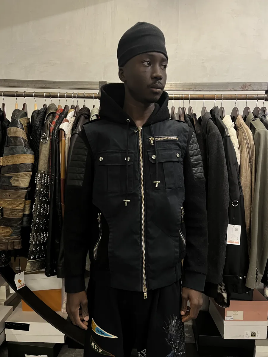 AW2016 Balmain Black Hybrid Biker Zip-up Hooded Jacket - Image 3