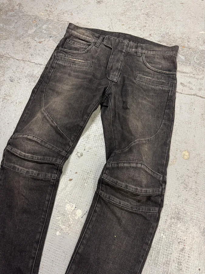 AW2016 Balmain Dark Grey Avant-Garde Biker Denim Jeans - Image 5