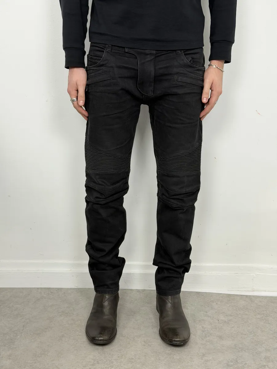 AW2016 Balmain Dark Grey Avant-Garde Biker Denim Jeans - Image 5
